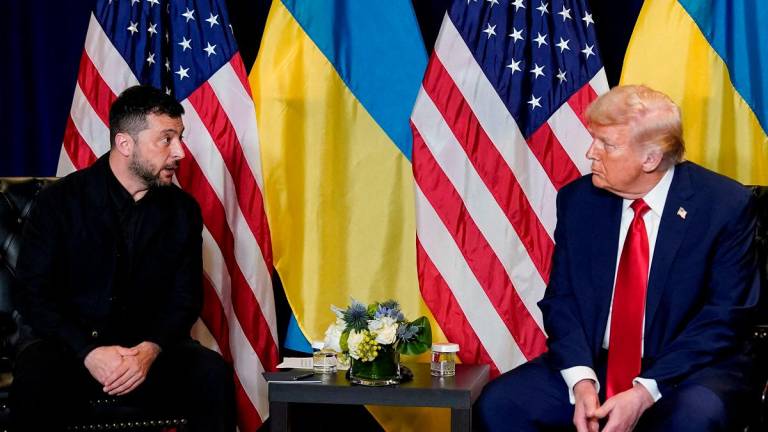U.S. President Donald Trump meets with Ukrainian President Volodymyr Zelenskiy during the 80th United Nations General Assembly, in New York City, New York, U.S., September 23, 2025. - REUTERS/Al Drago/File Photo