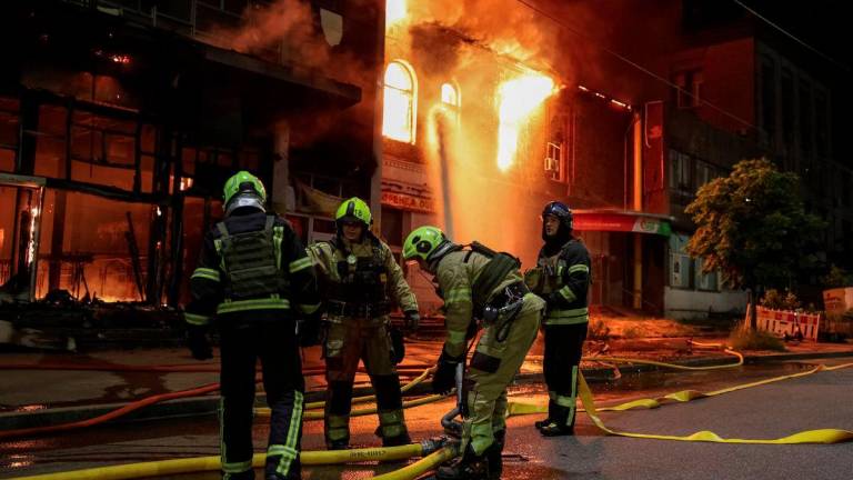Firefighters work at the site of a Russian drone attack, amid Russia's attack on Ukraine, in Kyiv, Ukraine June 6, 2025. - REUTERSPIX