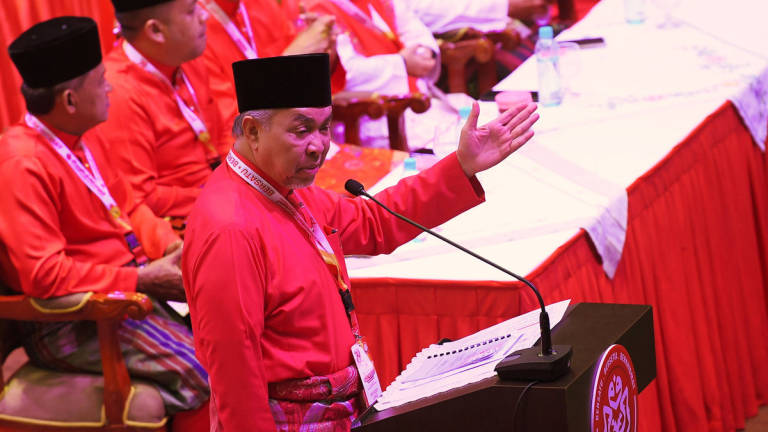UMNO president Datuk Seri Dr Ahmad Zahid Hamidi at the 2025 Lumut UMNO Division Delegates’ meeting in Lumut, Perak today. - BERNAMA