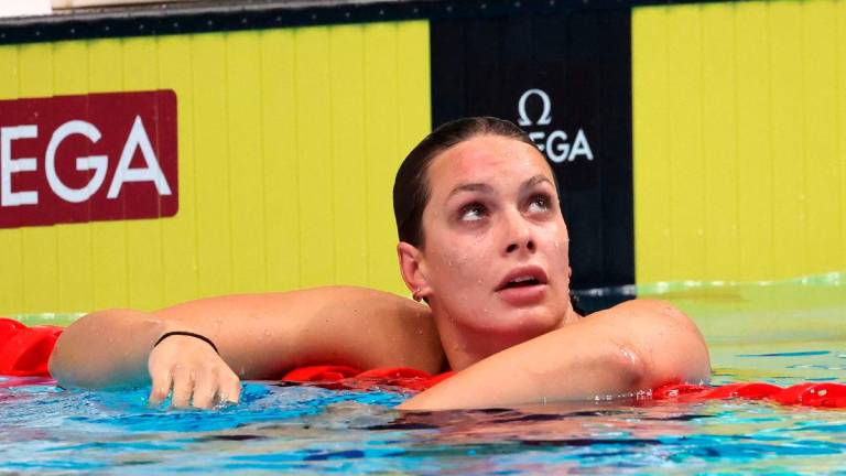 Canada’s Penny Oleksiak reacts after qualifying during the women’s 200m freestyle, heat 3 - REUTERS