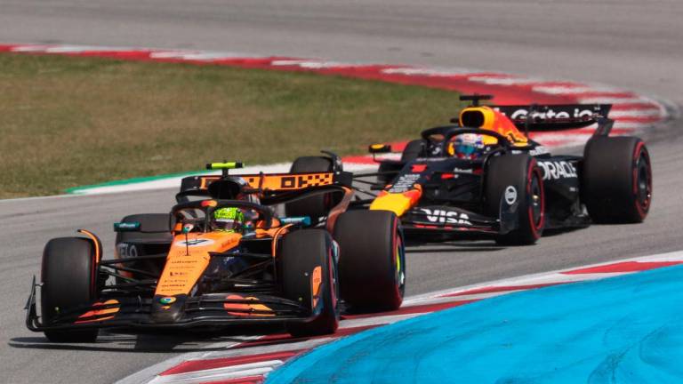 Red Bull’s Dutch driver Max Verstappen (R) and McLaren’s British driver Lando Norris compete during the Spanish Formula One Grand Prix at the Circuit de Catalunya in Montmelo, on the outskirts of Barcelona, on June 1, 2025. AFPpix