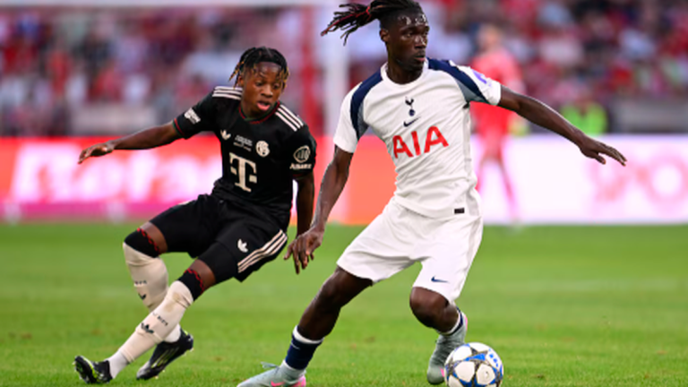 Yves Bissouma in action with Bayern Munich’s Wisdom Mike. Reuterspix