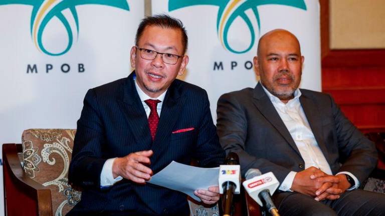 Deputy Minister of Plantation and Commodities Datuk Chan Foong Hin (left) on a press conference after Palm Oil Economic Review and Outlook Seminar (R&amp;O) 2025 here today. - BERNAMAPIX