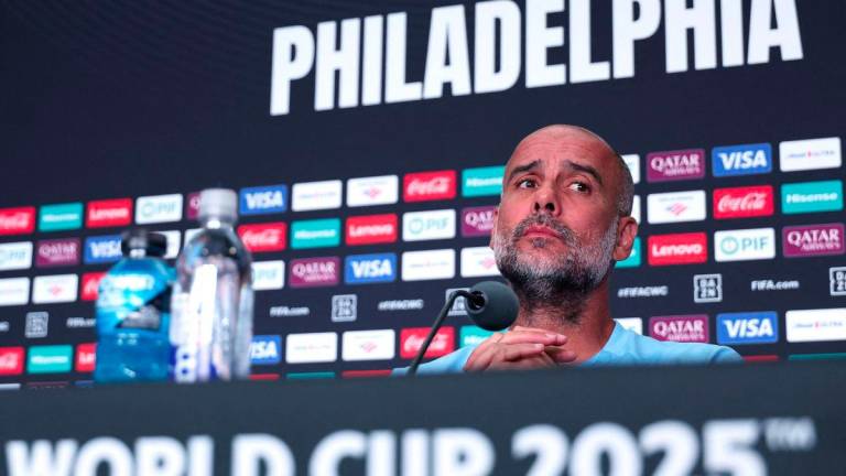 Manchester City's Spanish head coach Pep Guardiola attends a press conference at the Lincoln Financial Field stadium in Philadelphia on June 17, 2025 on the eve of the FIFA Club World Cup 2025 Group G football match between England's Manchester City and Morocco's Wydad AC. - AFPPIX