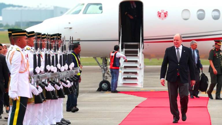 Prince of Monaco, Prince Albert II, arrives at the Bunga Raya Complex of the Kuala Lumpur International Airport (KLIA) today to begin his four-day inaugural state visit to Malaysia on Nov 26 2023. - BERNAMAPIX