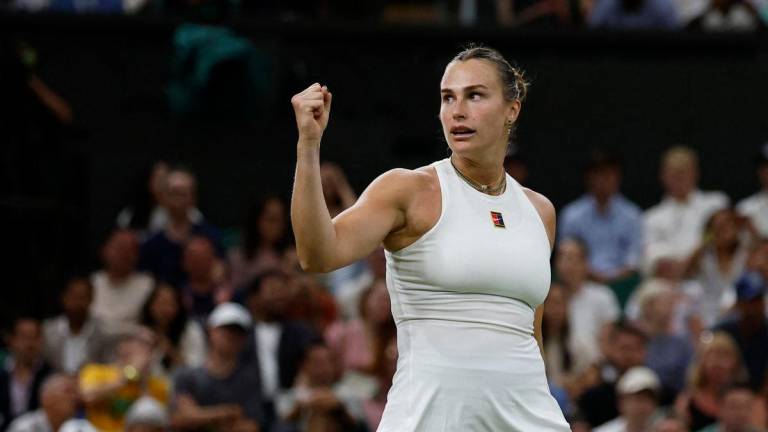 Aryna Sabalenka celebrates winning her third round match against Britain’s Emma Raducanu-REUTERS