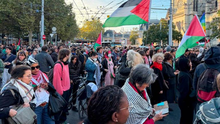 People attend a demonstration in support of the Global Sumud Flotilla, after Israel intercepted some of the vessels of the Flotilla aiming to reach Gaza and break Israel's naval blockade, in Geneva, Switzerland, October 2, 2025. - REUTERSPIX