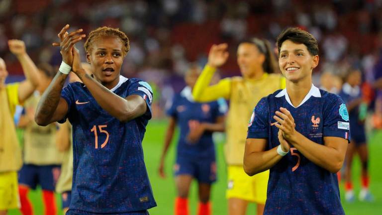 France’s Kelly Gago and Elisa De Almeida celebrate after the match-REUTERS