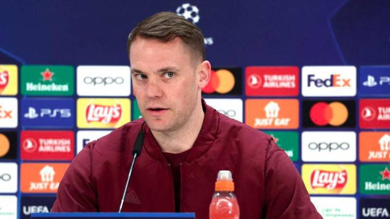 Bayern Munich's German goalkeeper #01 Manuel Neuer gives a press conference on the eve of their UEFA Champions League semi final second leg football match against Real Madrid CF at the Santiago Bernabeu stadium in Madrid on May 7, 2024. - AFPPIX