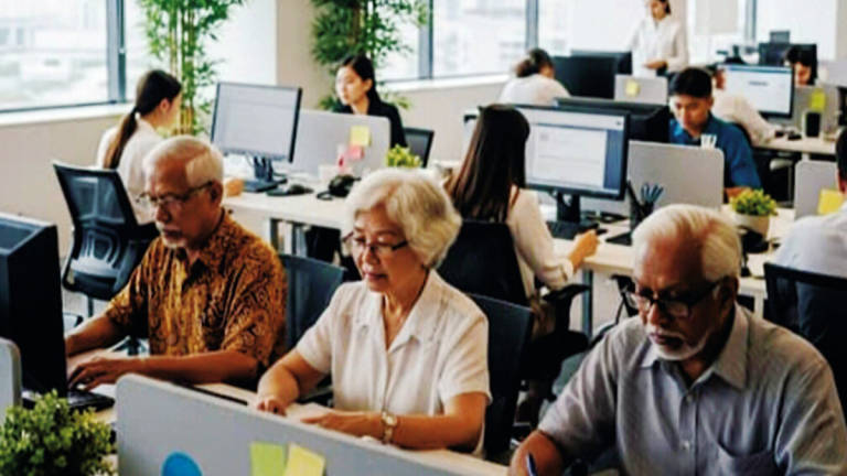 The Madani government envisions a future in which senior adults remain active contributors in dynamic, multi-generational workspaces. – AI GENERATED PIC BY AZURA ABAS/THESUN