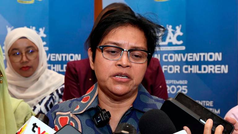 The Minister in the Prime Minister’s Department (Law and Institutional Reform), Datuk Seri Azalina Othman Said (centre), speaks to reporters after attending the ASEAN Child Legal Aid Convention (ACLAC) 2025 at the Desaru Coast Conference Centre yesterday. – BERNAMA
