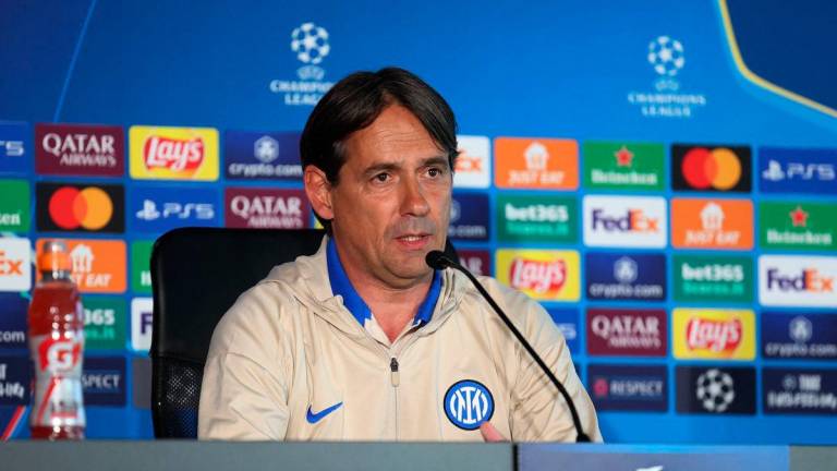 Soccer Football - Champions League - Final - Inter Milan Media Day - Angelo Moratti Sports Centre, Appiano Gentile, Italy - May 26, 2025 Inter Milan coach Simone Inzaghi during a press conference REUTERS/Claudia Greco