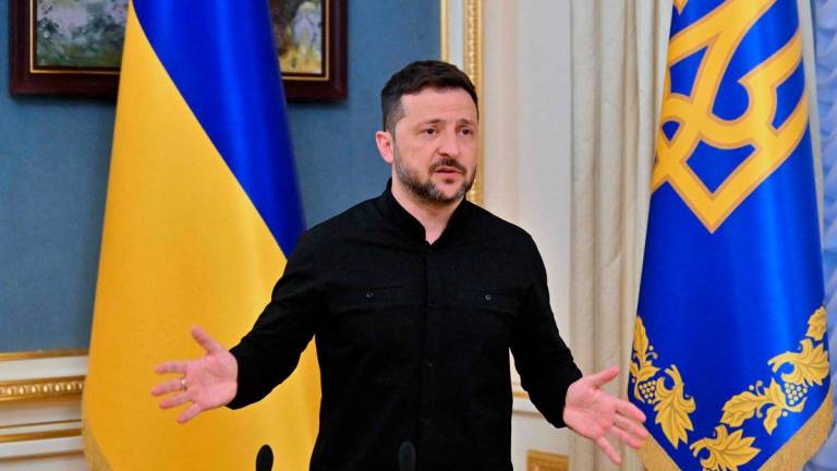 Ukraine’s President Volodymyr Zelensky speaks to media during a press briefing after his phone talks with the US president, in Kyiv, on May 19, 2025. AFPpix
