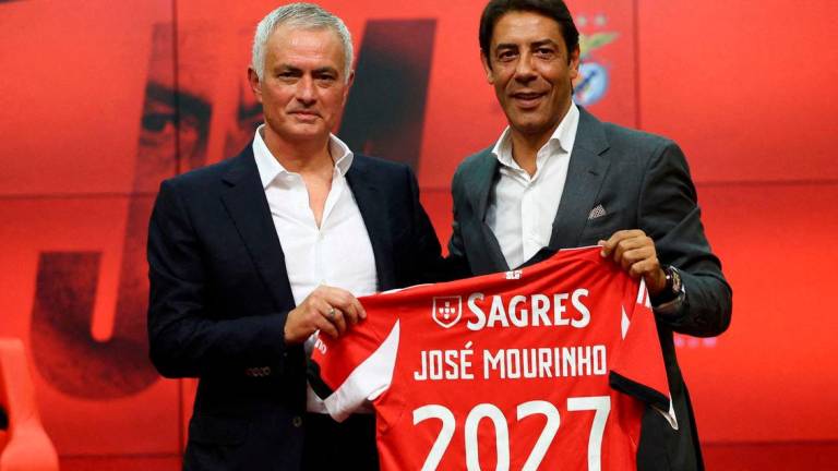 New Benfica coach Jose Mourinho and president Rui Costa. Reuters/TPX Images of the Day