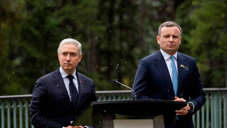 Canadian Finance Minister Francois-Philippe Champagne and Ukraine Minister of Finance, Sergii Marchenko, hold a press conference after the two met during the G7 finance ministers and central bank governors meeting in Banff, Alberta, Canada, May 20, 2025. REUTERSpix