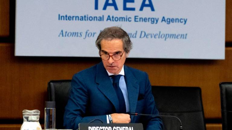 (FILES) Rafael Grossi, Director General of the International Atomic Energy Agency (IAEA) has taken seat for the IAEA’s Board of Governors meeting at the agency’s headquarters in Vienna, Austria, on June 16, 2025. - Joe Klamar / AFP