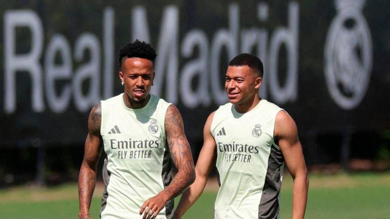 Real Madrid’s Eder Militao and Kylian Mbappe during training REUTERS/Hannah Mckay/File Photo