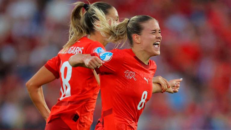 Switzerland’s Nadine Riesen celebrates scoring their first goal REUTERSpix