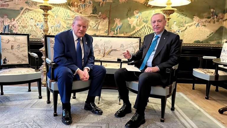 This handout photograph taken and released by Turkish Presidency Press Office on June 24, 2025, shows Turkey’s President Recep Tayyip Erdogan (R) and US President Donald Trump (L) meeting on the sidelines of the NATO Heads of State and Government summit in The Hague. - AFP PHOTO / TURKISH PRESIDENCY PRESS OFFICE