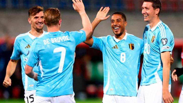 Belgium’s Youri Tielemans celebrates scoring their second goal with Kevin De Bruyne. REUTERSPix
