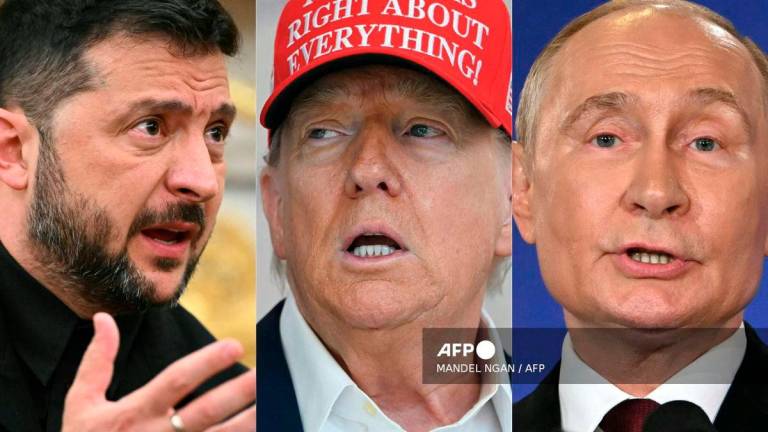 This combination of pictures created on August 22, 2025 showsL-R, Ukrainian President Volodymyr Zelensky in Washington, DC, on August 18, 2025, US President Donald Trump on August 22, 2025, in Washington, DC, and Russian President Vladimir Putin in Anchorage, Alaska, on August 15, 2025. - AFP