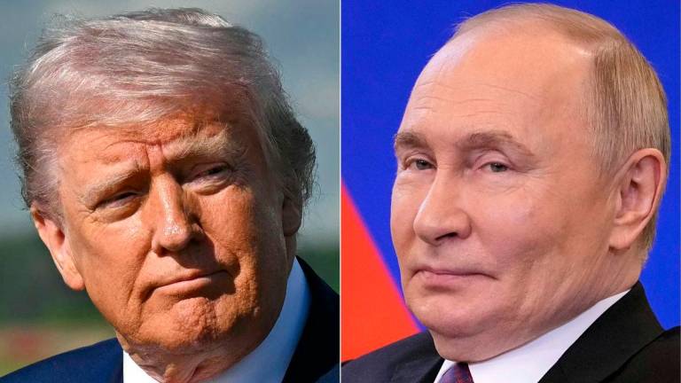 This combination of pictures created on June 4, 2025 shows, L/R, US President Donald Trump in Morristown, New Jersey, May 23, 2025, and Russian President Vladimir Putin at the Kremlin in Moscow on May 28, 2025.