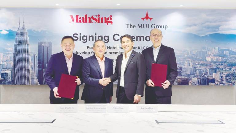 From left: Mah Sing CEO (property subsidiaries) Yeoh Chee Beng, Leong, Khoo, and MUI Group senior vice-president Ong Hung Ming during the signing ceremony.