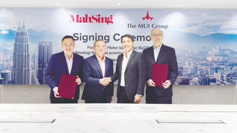 From left: Mah Sing CEO (property subsidiaries) Yeoh Chee Beng, Leong, Khoo, and MUI Group senior vice-president Ong Hung Ming during the signing ceremony.