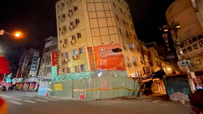 This picture released by Taiwan’s Central News Agency (CNA) on April 23, 2024 shows damages on the Full hotel after a series of earthquakes in Hualien. - AFPPIX