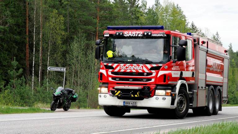 A fire department vehicle is seen near the crash site close to the Eura Airfield in Eura, Finland, on May 17, 2025. REUTERSpix