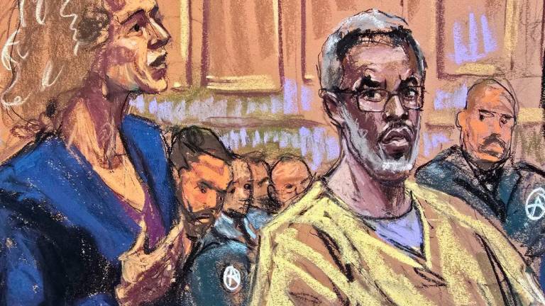 Sean Diddy Combs listens as lawyer Alexandra Shapiro argues during a hearing over his bid to overturn his conviction on charges of transportation to engage in prostitution, at a courtroom in New York, U.S., September 25, 2025 in this courtroom sketch. - REUTERSPIX