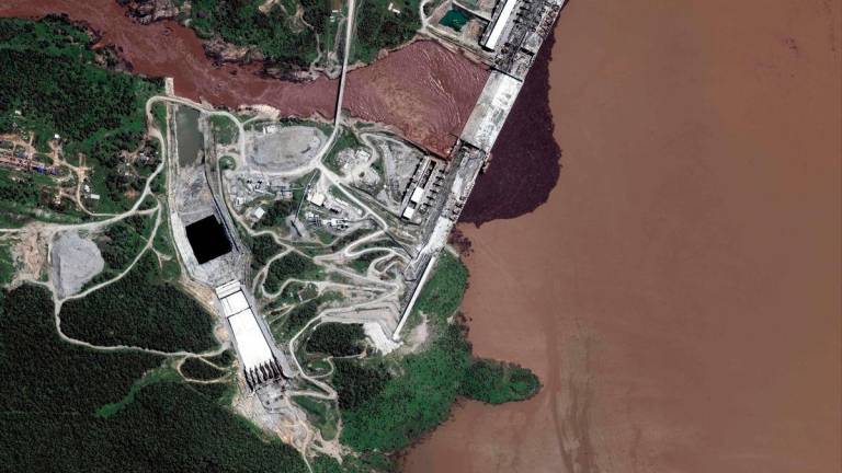 This handout satellite image obtained courtesy of Maxar Technologies on July 21, 2020 shows a view of northwestern Ethiopia that focuses on the status of the Grand Ethiopian Renaissance Dam (GERD) and the Blue Nile River on July 11, 2020