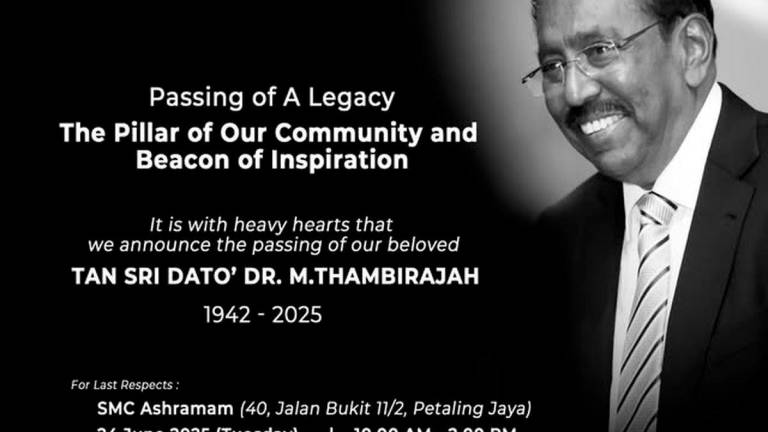 Tokoh pendidikan masyarakat India Thambirajah meninggal dunia