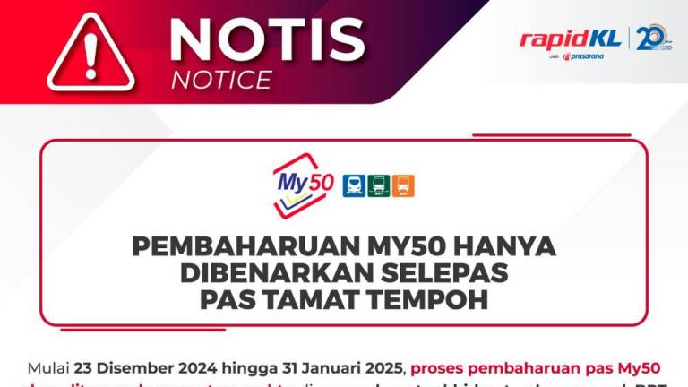 Pembaharuan pas My50 ditangguh hingga 31 Jan bagi penambahbaikan sistem