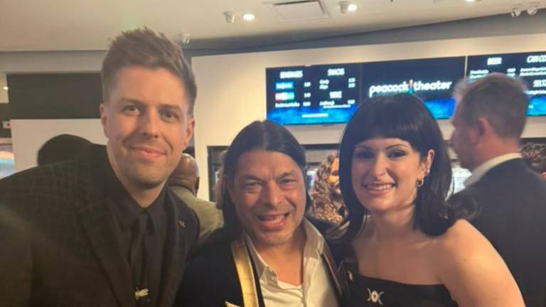 LaPlante (right) denies mocking Metallica and expressed her joy at meeting bassist Trujillo (centre) during the event. - X / CORKLEZPLANTE