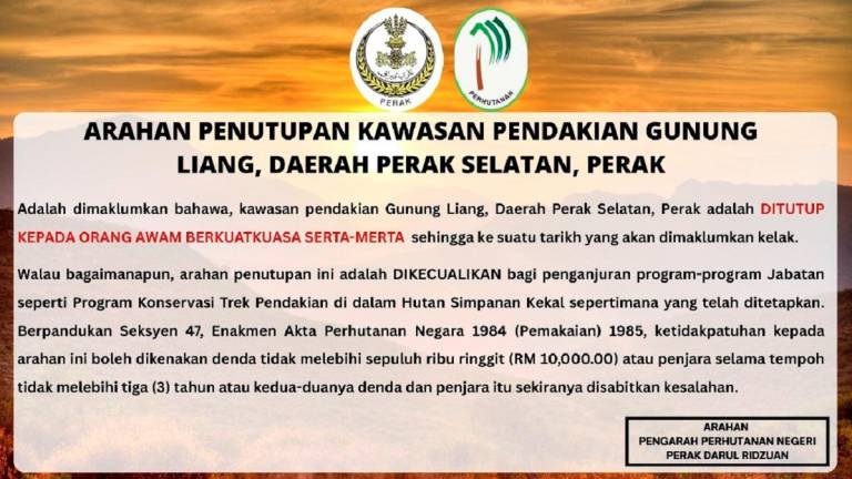 Kredit Facebook Jabatan Perhutanan Negeri Perak (Hutan Perak)