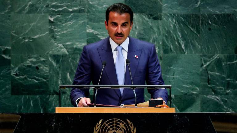 Qatar's Emir Sheikh Tamim bin Hamad Al Thani addresses the 80th United Nations General Assembly at U.N. headquarters in New York, U.S., September 23, 2025. - REUTERSPIX