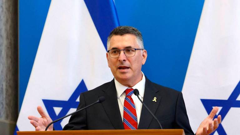 Israeli Foreign Minister Gideon Saar speaks during a news conference with Hungarian Foreign Minister Peter Szijjarto (not pictured) in Budapest, Hungary, September 8, 2025. REUTERS/Bernadett Szabo