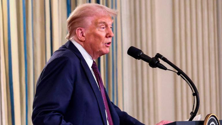 U.S. President Donald Trump speaks during a joint press conference with Israeli Prime Minister Benjamin Netanyahu (not pictured) in the State Dining Room at the White House, in Washington, D.C., U.S., September 29, 2025. - REUTERSPIX