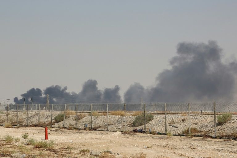 Smoke billows from Saudi oil giant Aramco’s huge Abqaiq processing plant following a Saturday attack that Iran insists was carried out by Yemeni rebels. — AFP