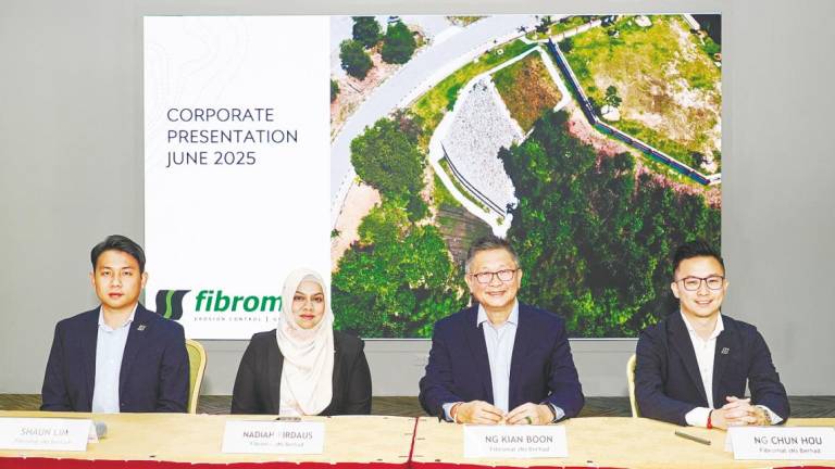 From left: Fibromat contract manager Shaun Lim, chief financial officer Nadiah Firdaus, Danny Ng and executive director Wallace Ng Chun Hou at the company’s briefing.