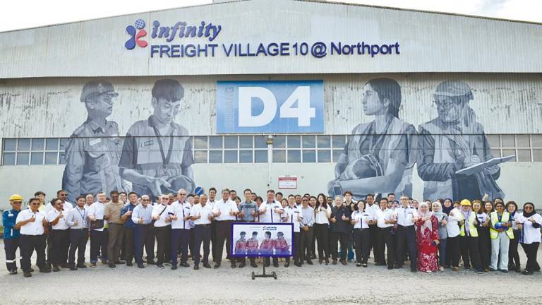 (Front row) Port Klang Authority chairman Ean Yong Hian Wah (12th from left); Chan (13th from left); Azman Shah (11th from left); Fakhrul Azhar (10th from left) and Koh (16th from left) photographed together with guests during the mural art launch at Warehouse D4.