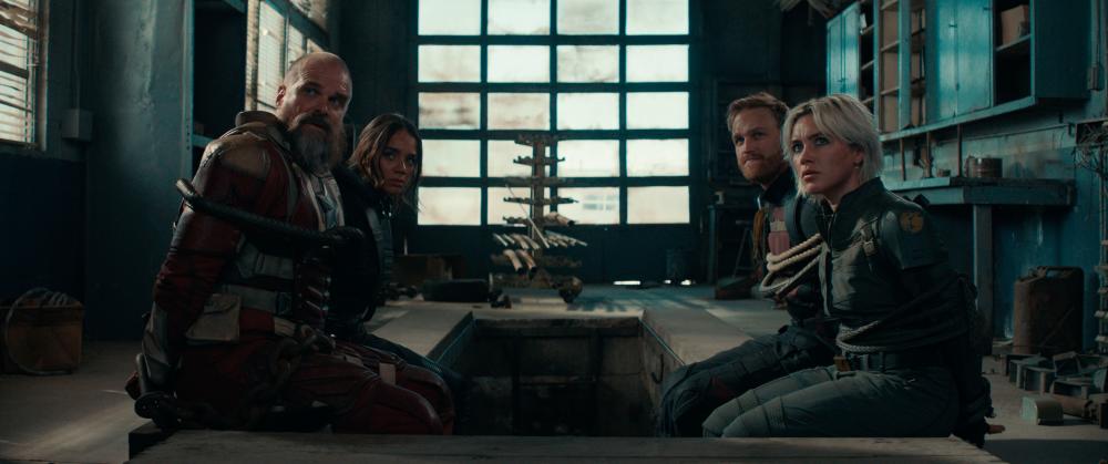 This dysfunctional crew (from left) Red Guardian (Harbour), Ghost (John-Kamen), John (Russell) and Yelena (Pugh) gears up for a mission, their clashing personalities on full display. $!This dysfunctional crew (from left) Red Guardian (Harbour), Ghost (John-Kamen), John (Russell) and Yelena (Pugh) gears up for a mission, their clashing personalities on full display.