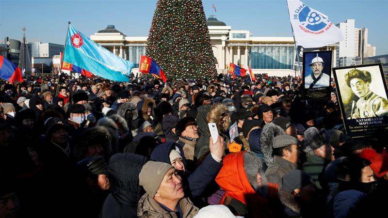 Protesters attend a demonstration to demand the resignation of Mongolia’s parliamentary speaker Enkhbold Miyegombo, at Sukhbaatar Square in Ulaanbaatar, Mongolia Dec 27, 2018. — Reuters