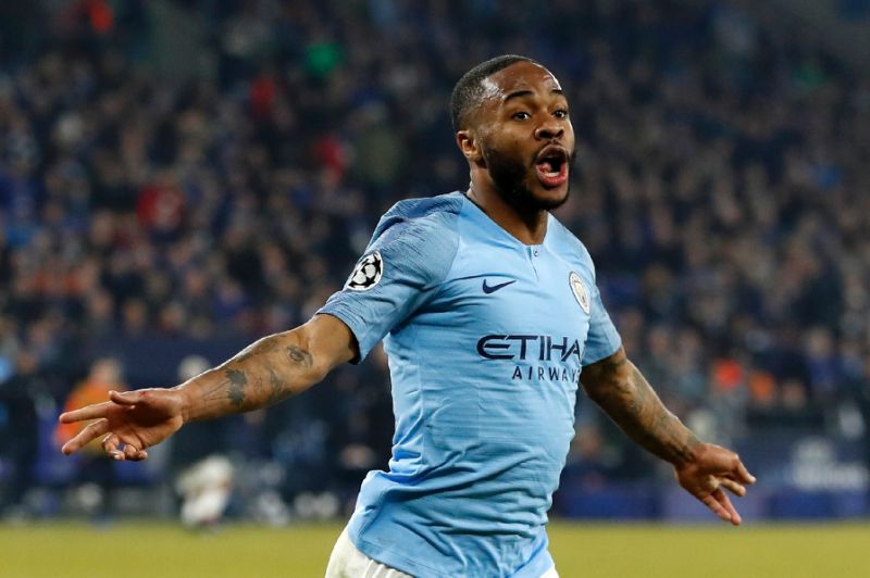 Manchester City’s Raheem Sterling celebrates after scoring the late winning goal. — AFP