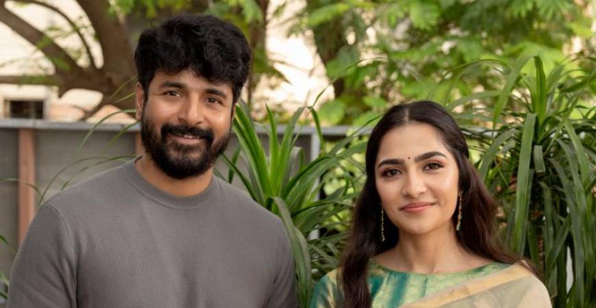 From left: Sivakarthikeyan (plays Raghu) and Rukmini (plays Malathi) share a light moment on set. – ALL PICS FROM IMDB