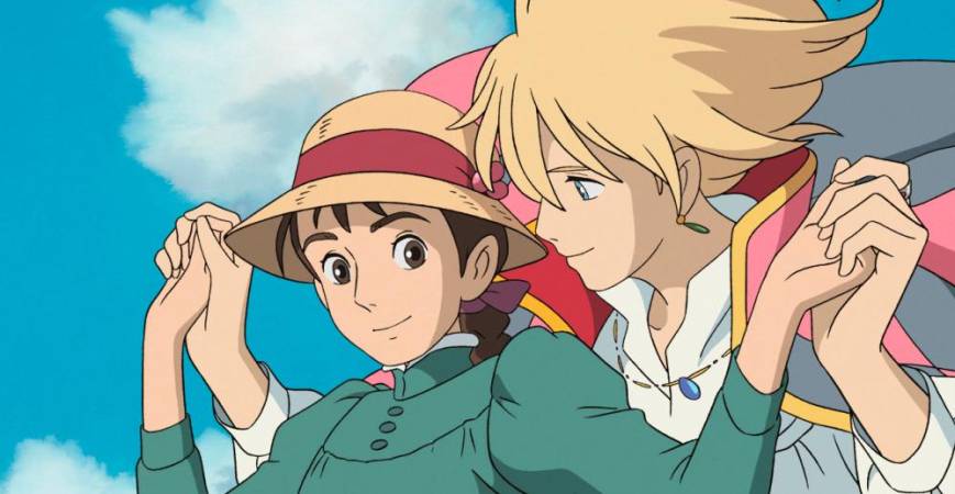 (From right) Howl (Kimura) and Sophie (Baisho) share a fleeting pause in a whirlwind of curses, castles and chaos.