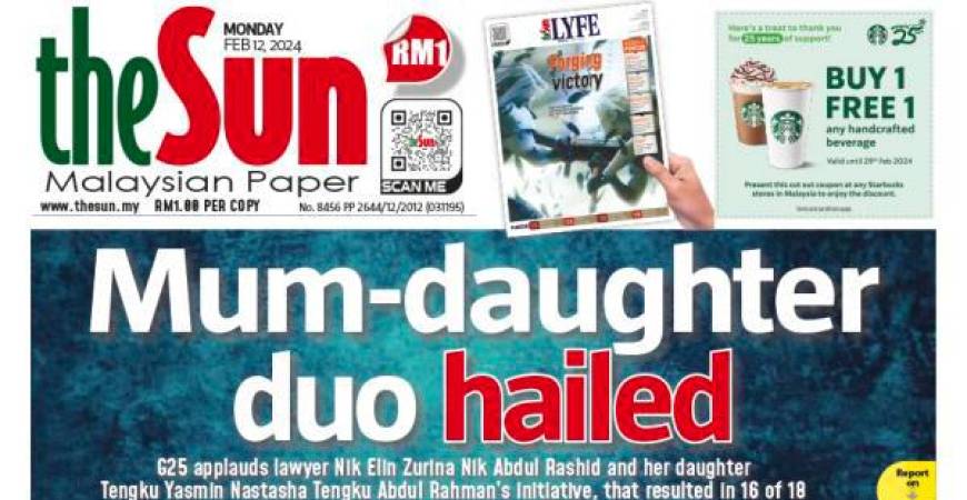 Front page headline in theSun on Monday.