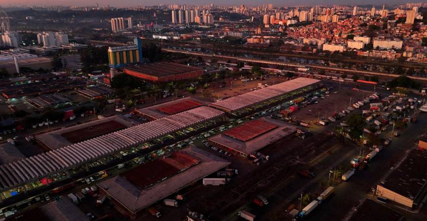 A drone view show the food distribution center from the Sao Paulo Warehousing and General Storage Company (CEAGESP) in Sao Paulo, Brazil August 3, 2025. - REUTERSPIX