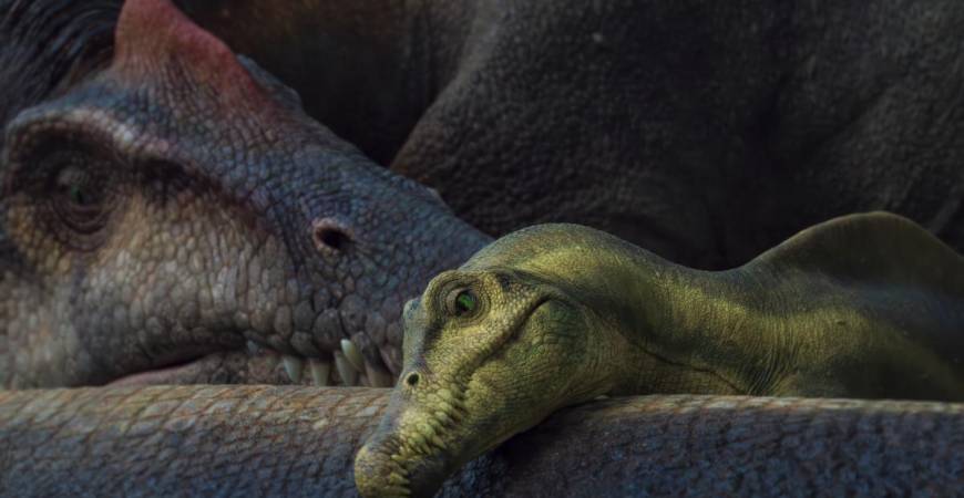 A baby Spinosaurus with its parent. — PIC COURTESY OF BBC STUDIOS